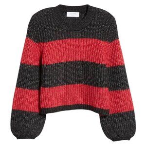 La Ligne Balloon Sleeve Sweater in Red and Black Size XS